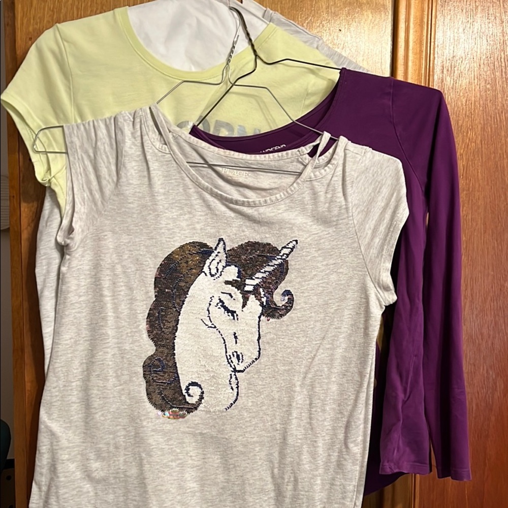4 Girls' T-Shirts Sparkle Unicorn Short Sleeve Top -